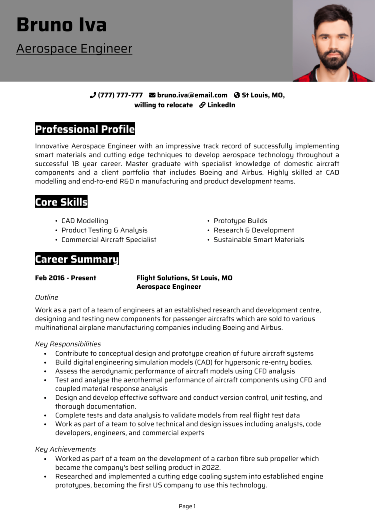 Aerospace Engineer Resume 1