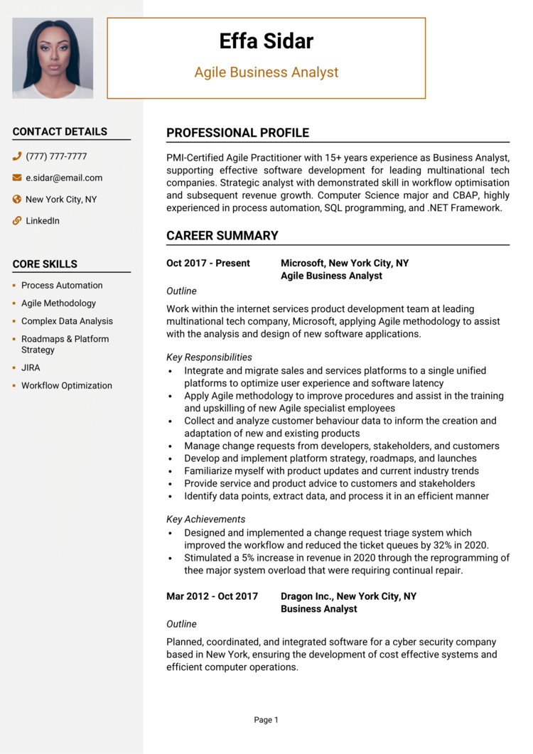 Agile Business Analyst Resume 1