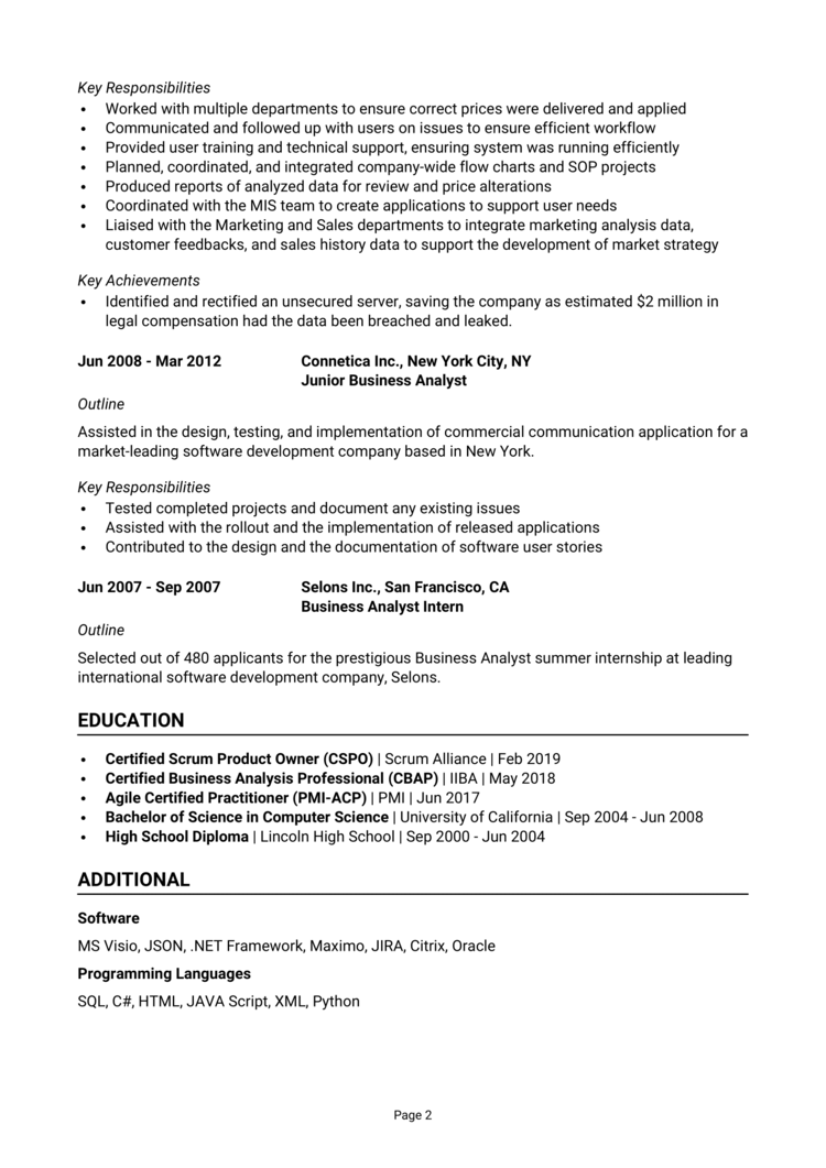 Agile Business Analyst Resume 2