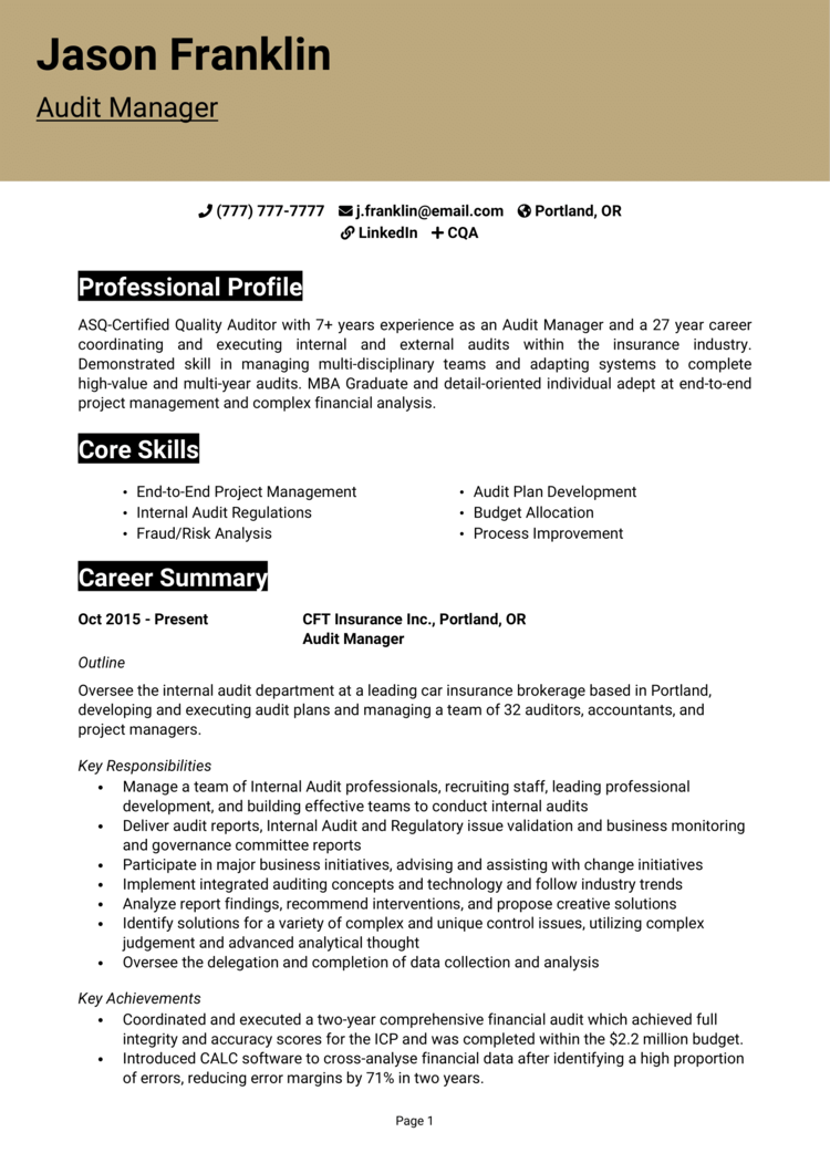 Audit Manager Resume 1