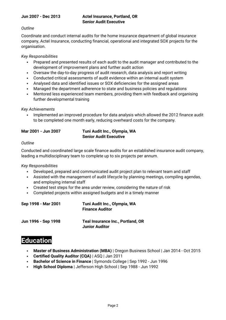 Audit Manager Resume 2