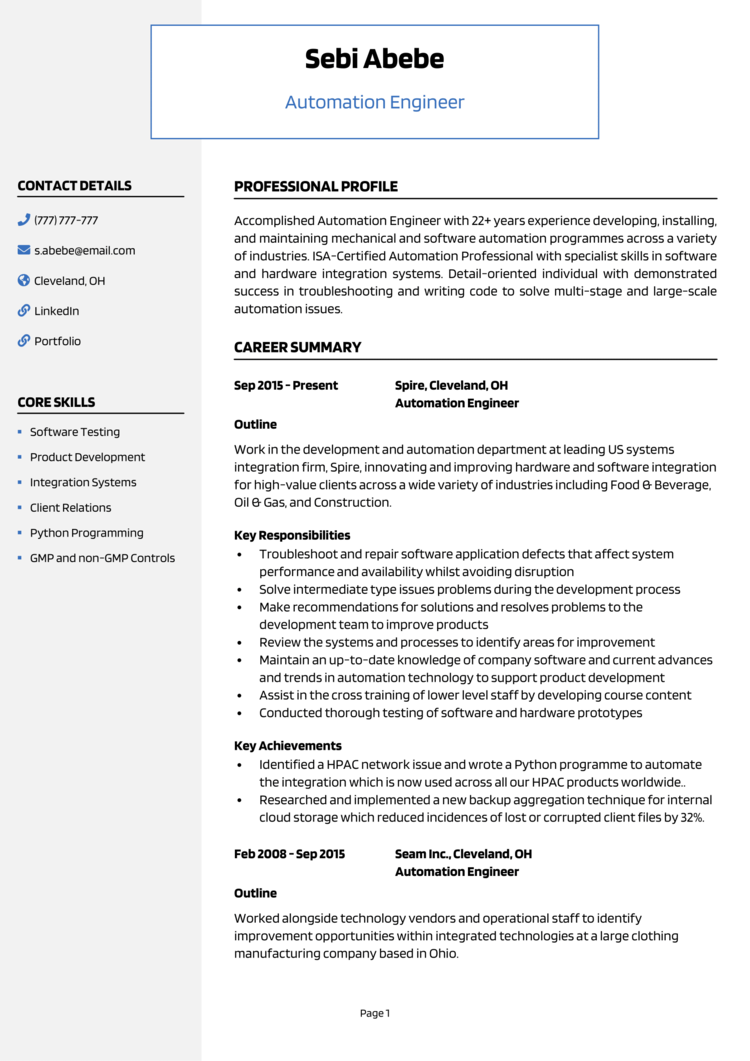 Automation Engineer Resume 1