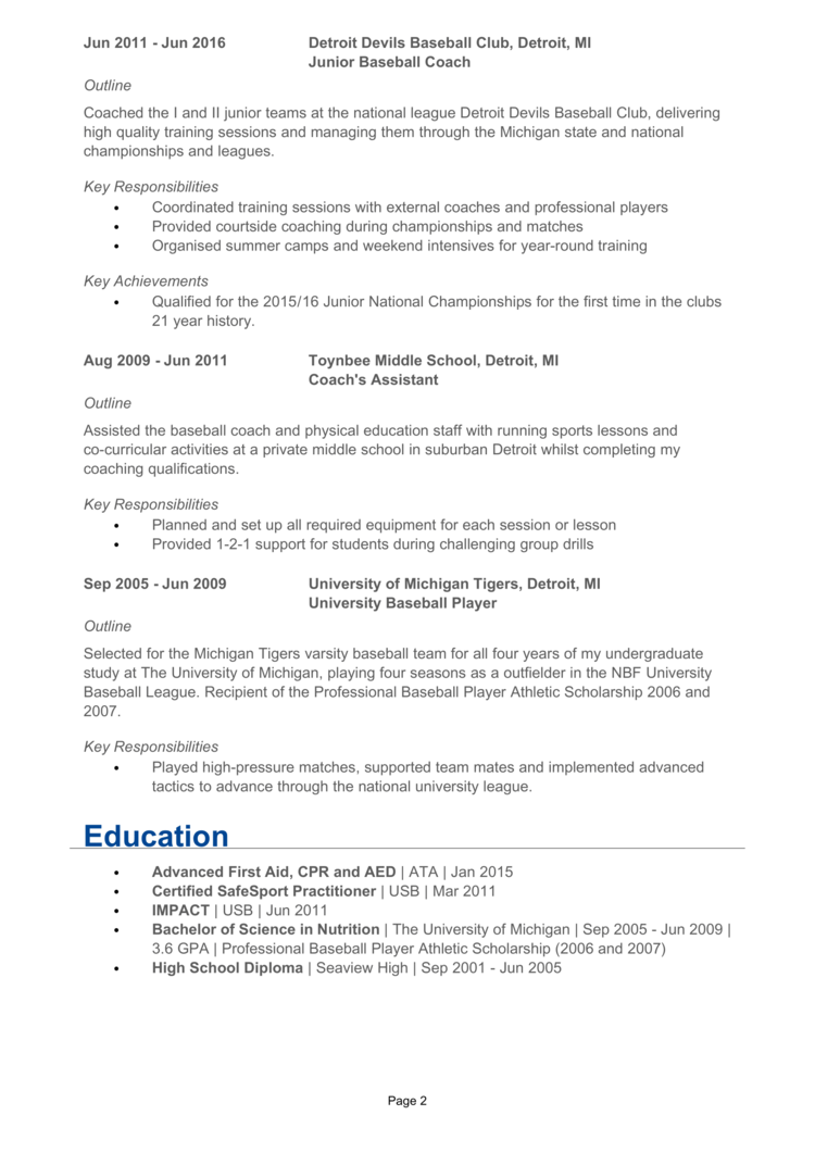 Baseball Coach Resume 2