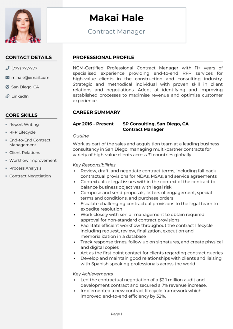 Contract Manager Resume 1