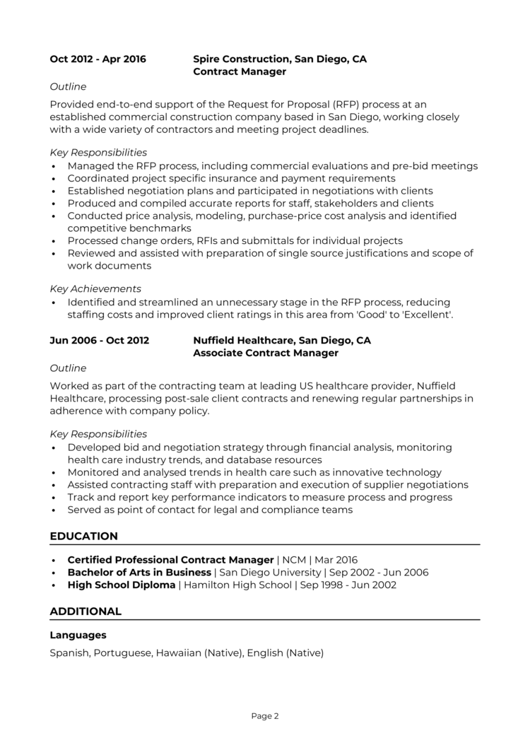 Contract Manager Resume 2