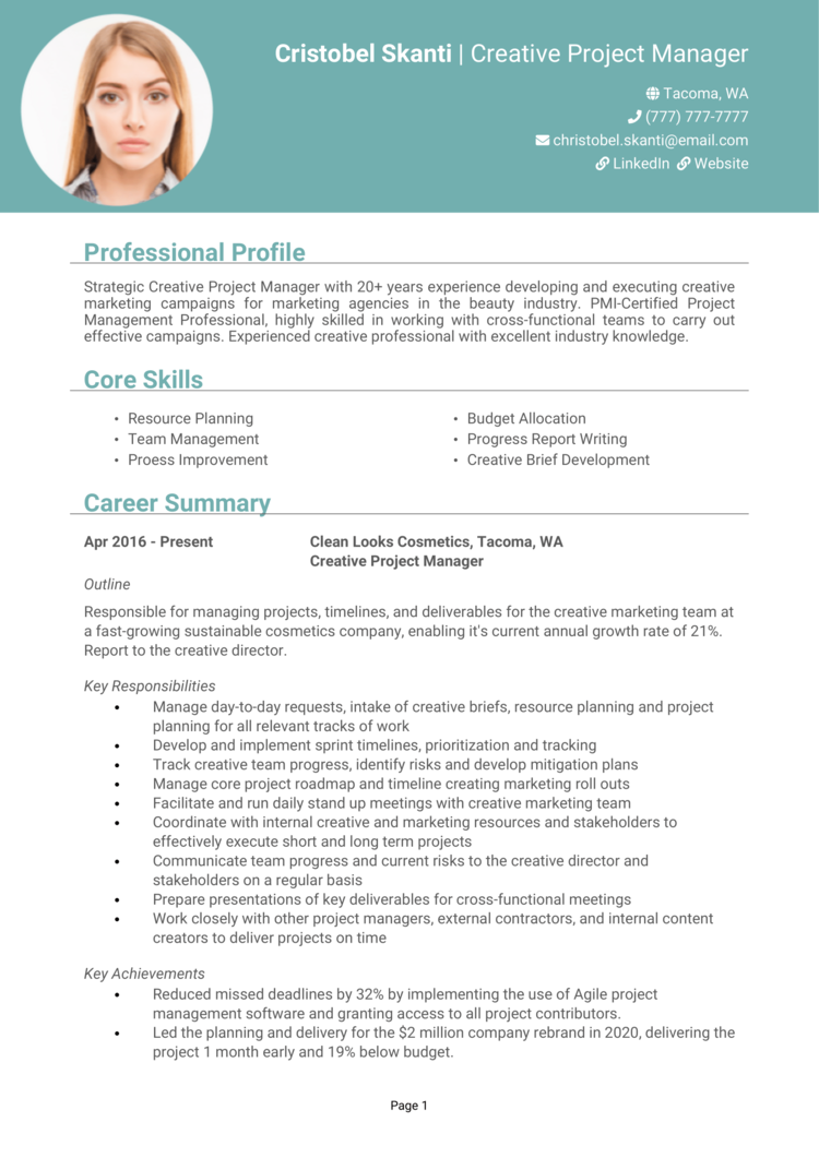 Creative Project Manager Resume 1