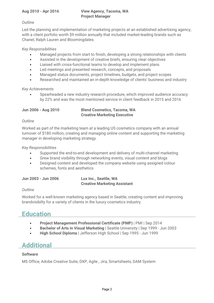 Creative Project Manager Resume 2