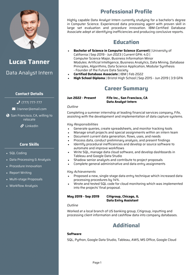 Data Analyst Intern Resume 1