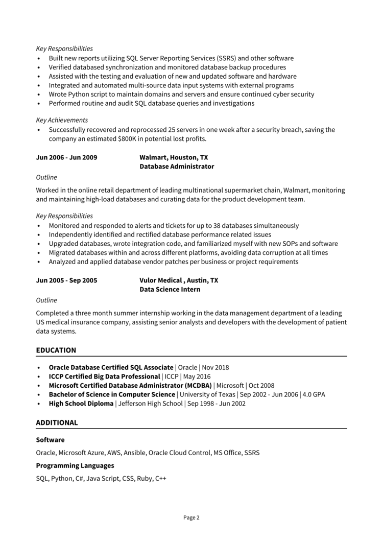 Database Developer Resume 2