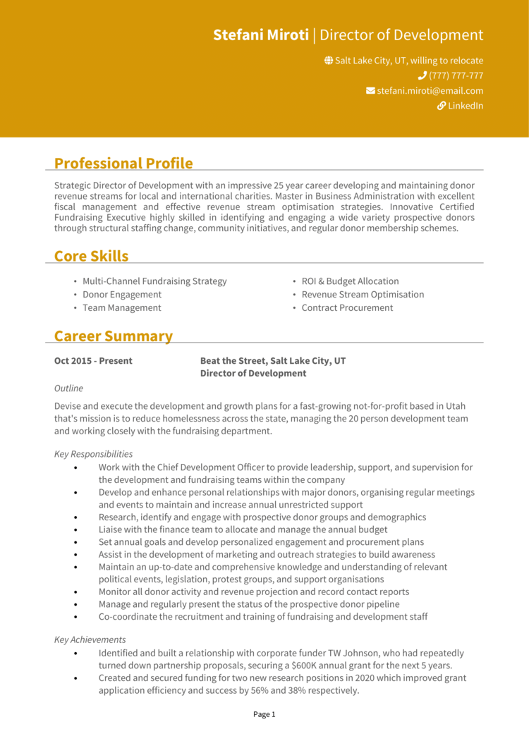 Director of Development Resume 1