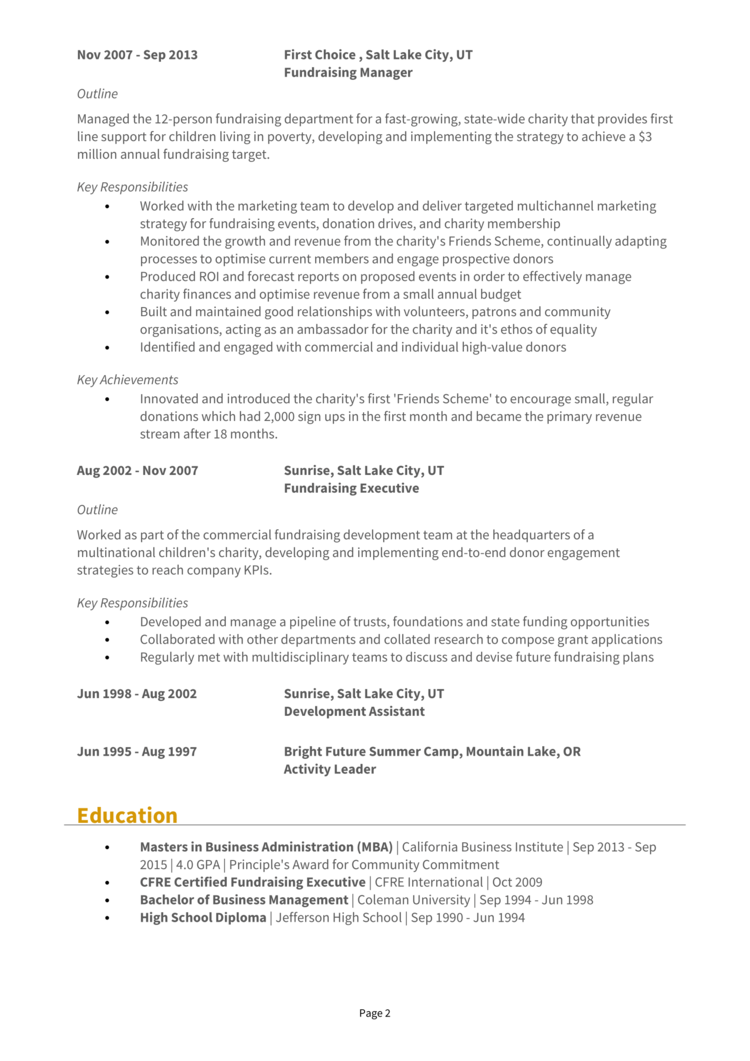 Director of Development Resume 2