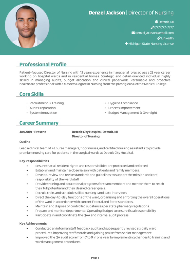 Director of Nursing Resume 1