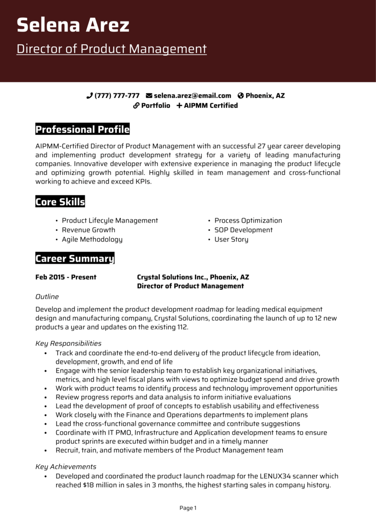 Director of Product Management Resume 1