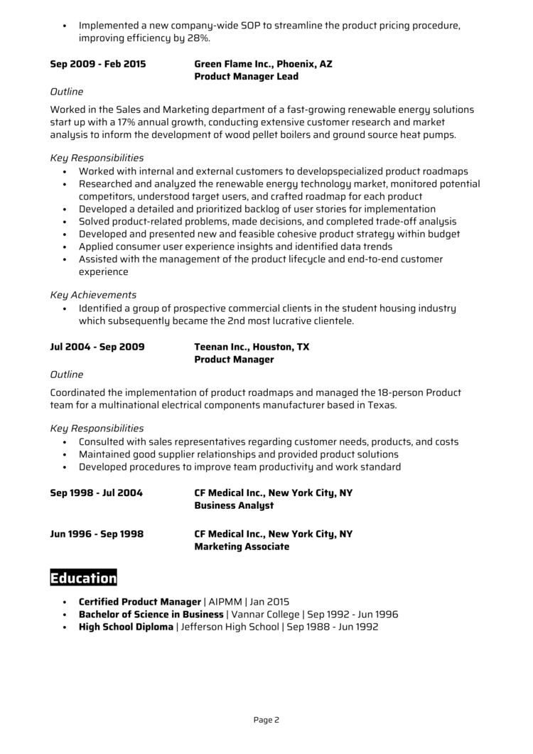 Director of Product Management Resume 2