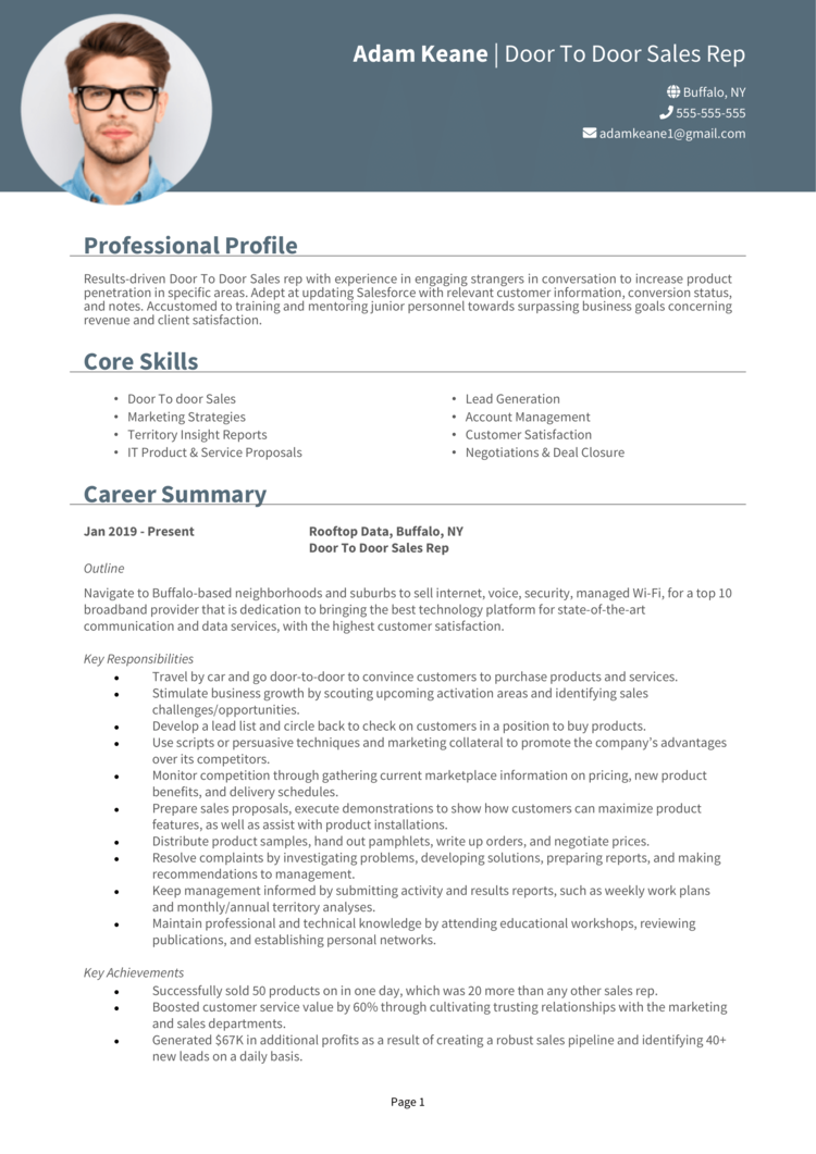 Door to Door Sales Rep Resume 1