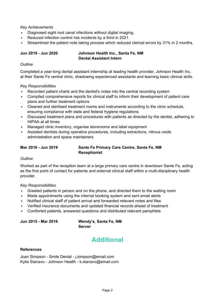 Entry Level Dental Assistant Resume 2