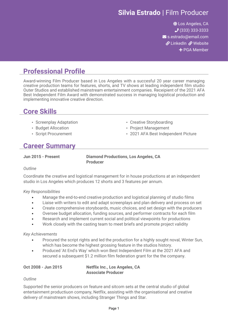 Film Producer Resume 1