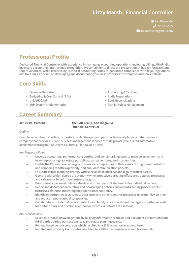 Financial Controller Resume 1