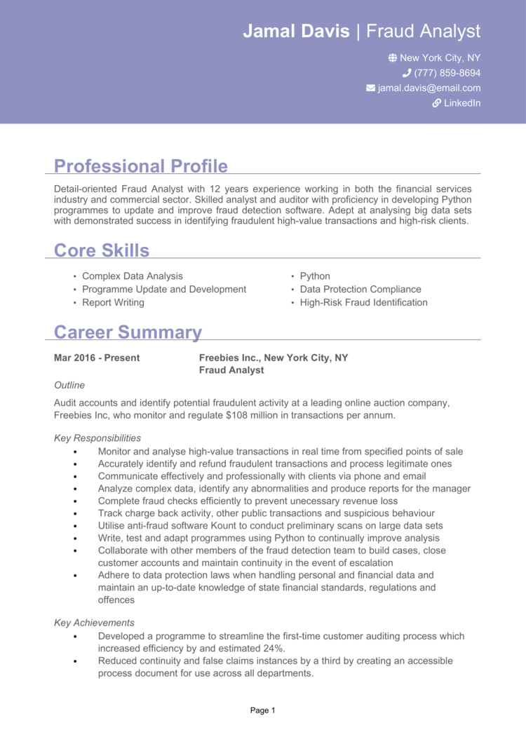 Fraud Analyst Resume 1