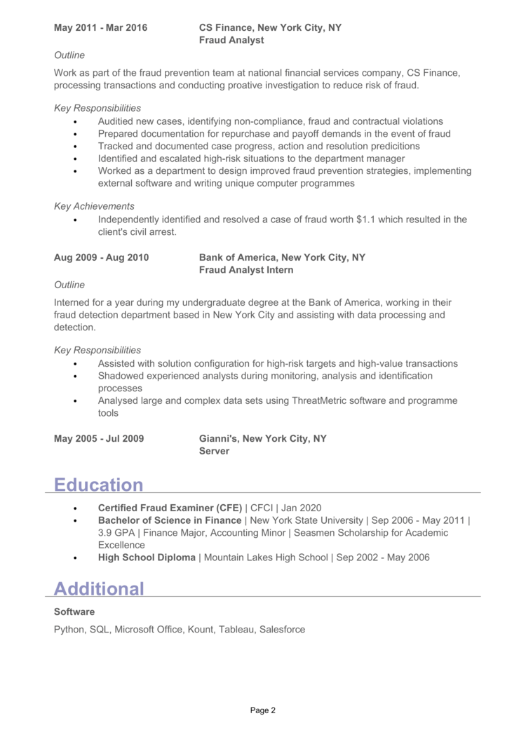 Fraud Analyst Resume 2