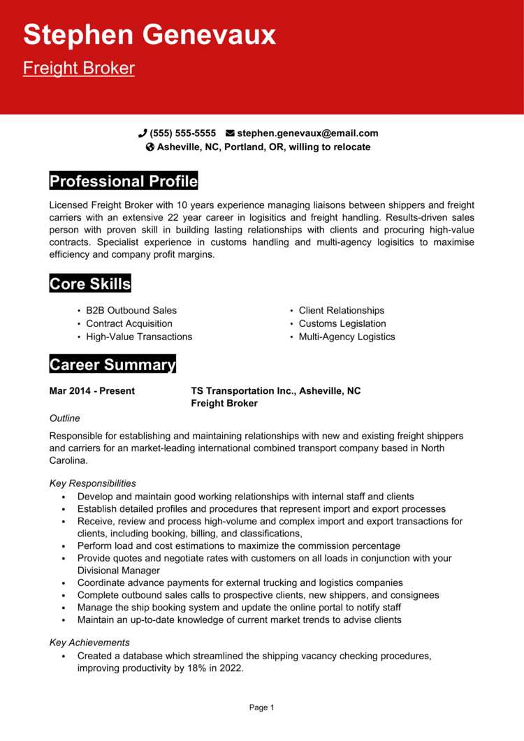 Freight Broker Resume 1