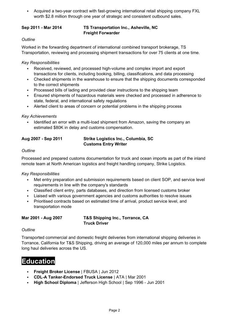 Freight Broker Resume 2