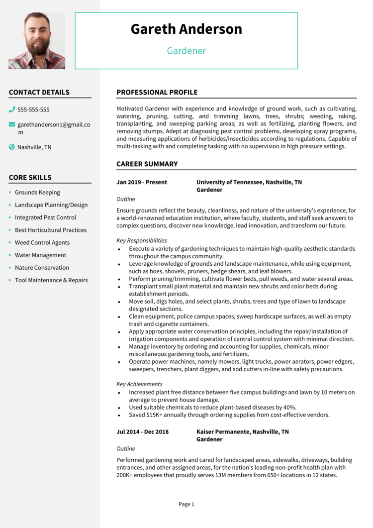 Gardener Resume Example Guide Get