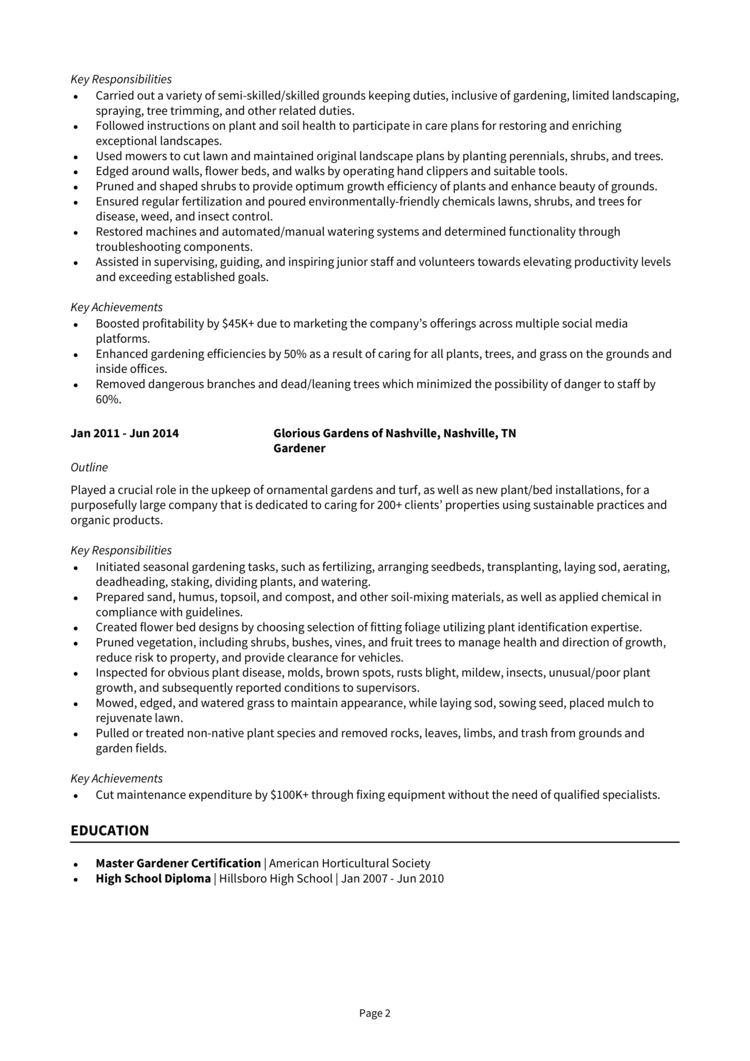 Gardener Resume Example Guide Get