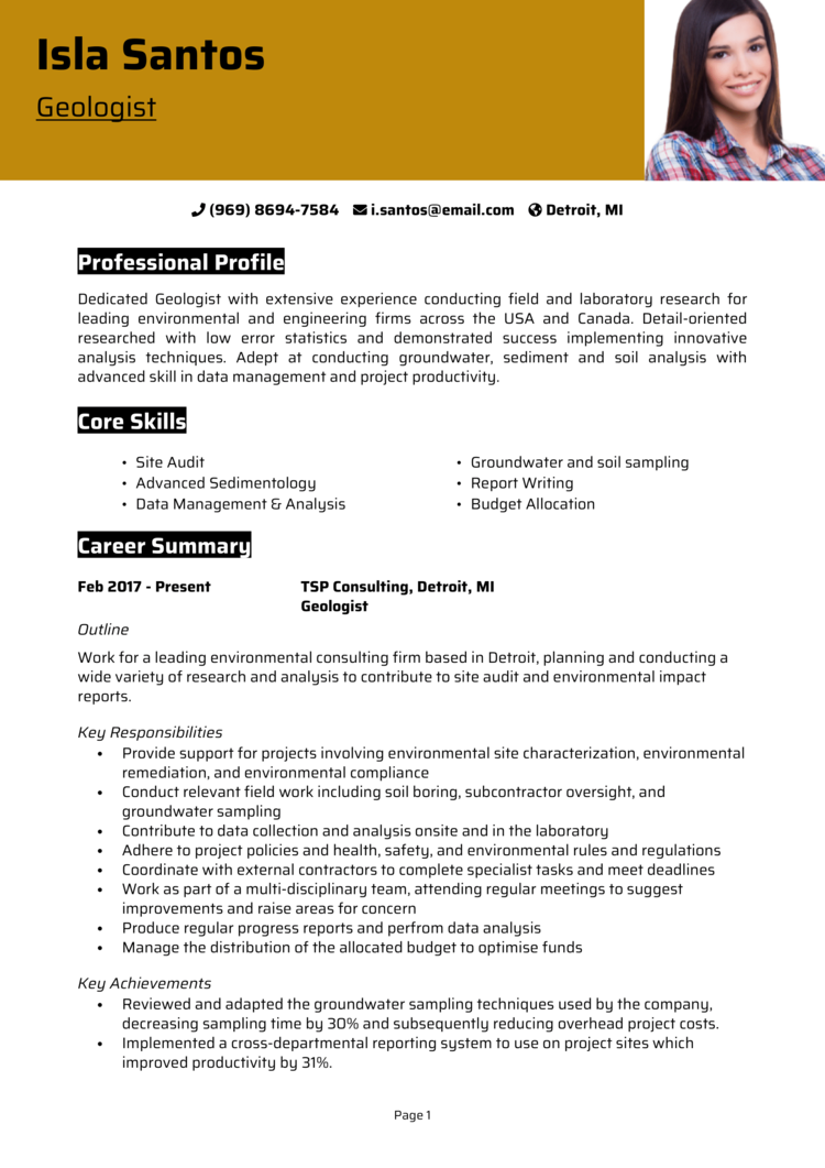 Geologist Resume 1