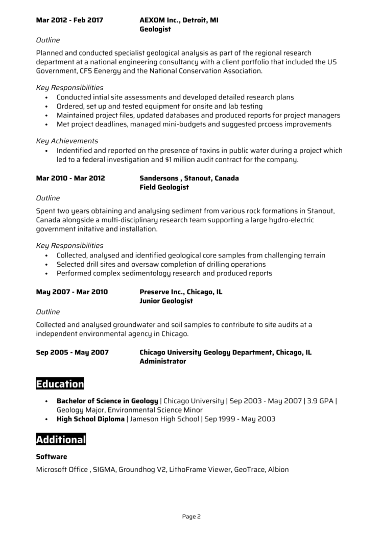 Geologist Resume 2