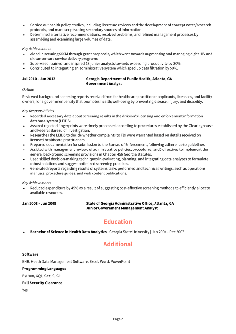 Government Management Analyst Resume 2