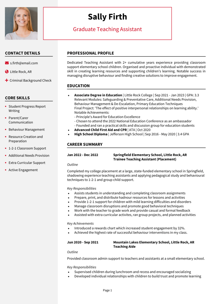 Graduate Teaching Assistant Resume 1