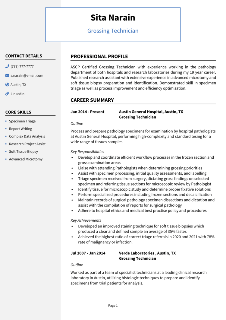 Grossing Technician Resume 1