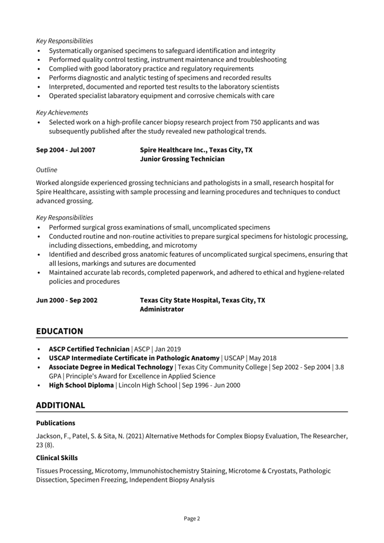 Grossing Technician Resume 2