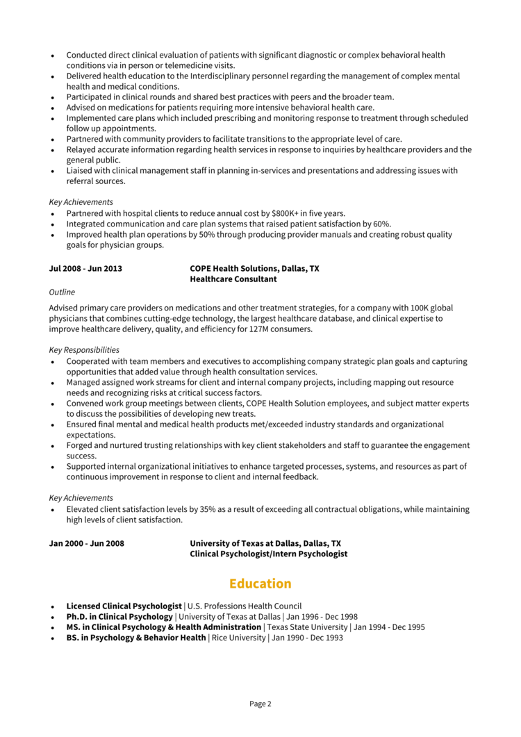 Healthcare Consultant Resume 2