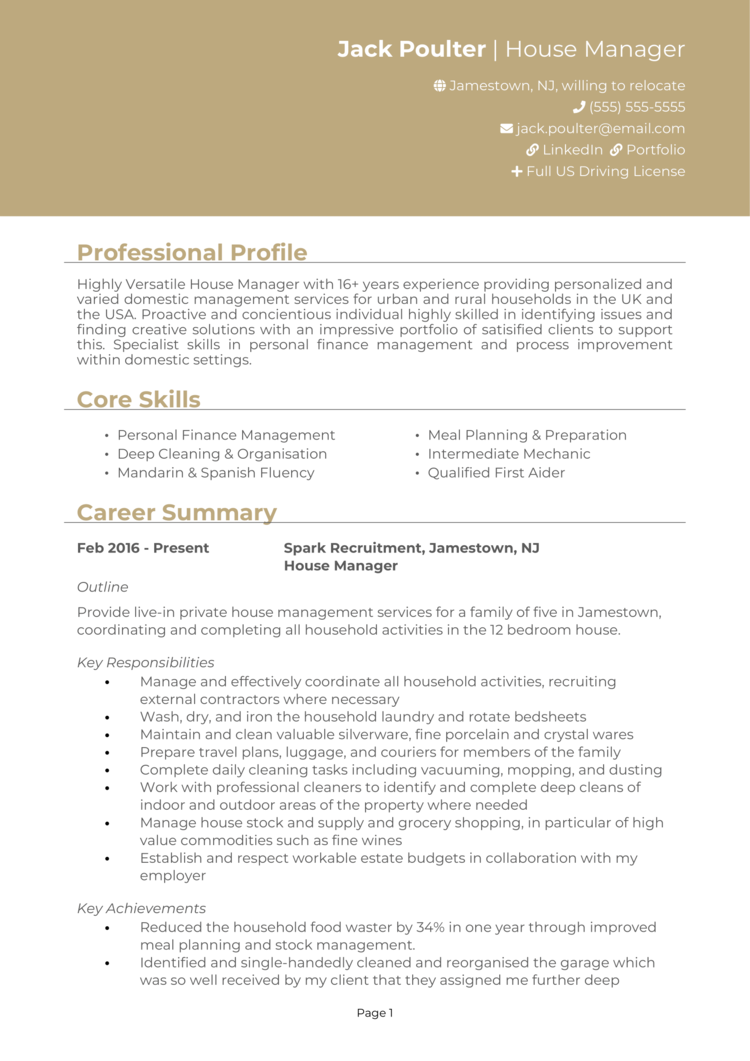 House Manager Resume 1