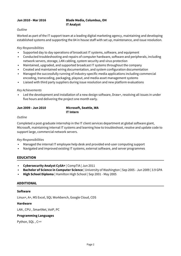 IT Analyst Resume 2