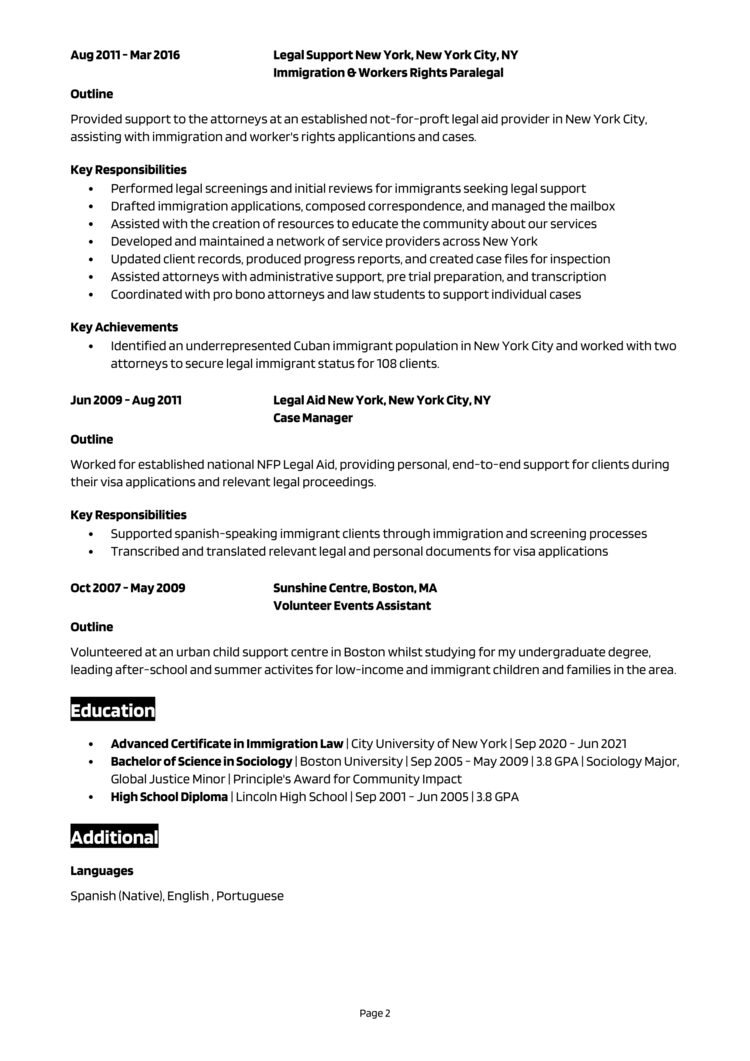 Immigration Paralegal Resume 2