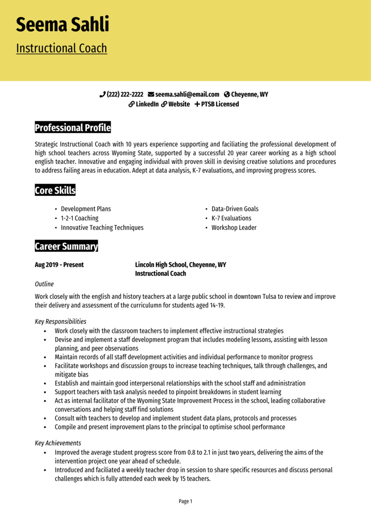 Instructional Coach Resume 1