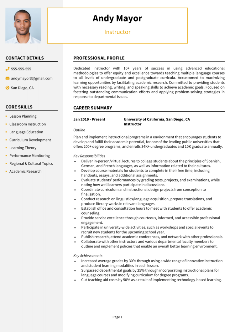 Instructor Resume 1