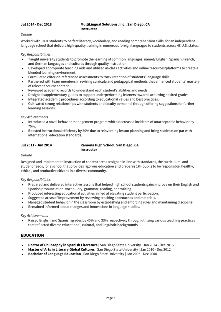 Instructor Resume 2