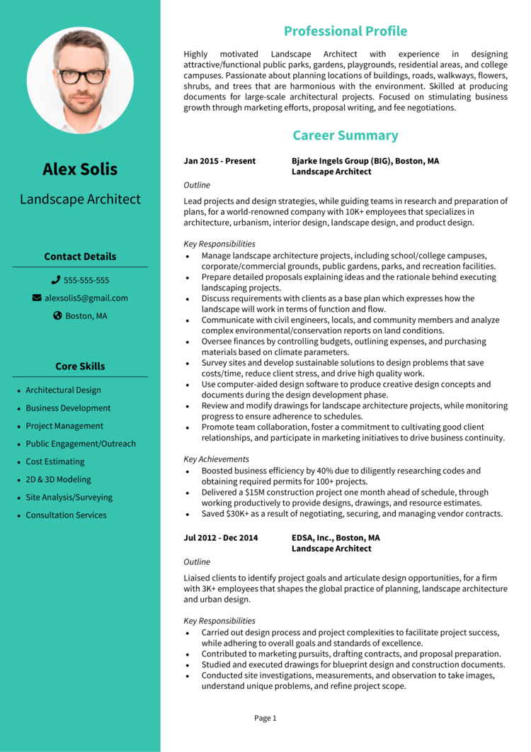 Landscape Architect Resume 1