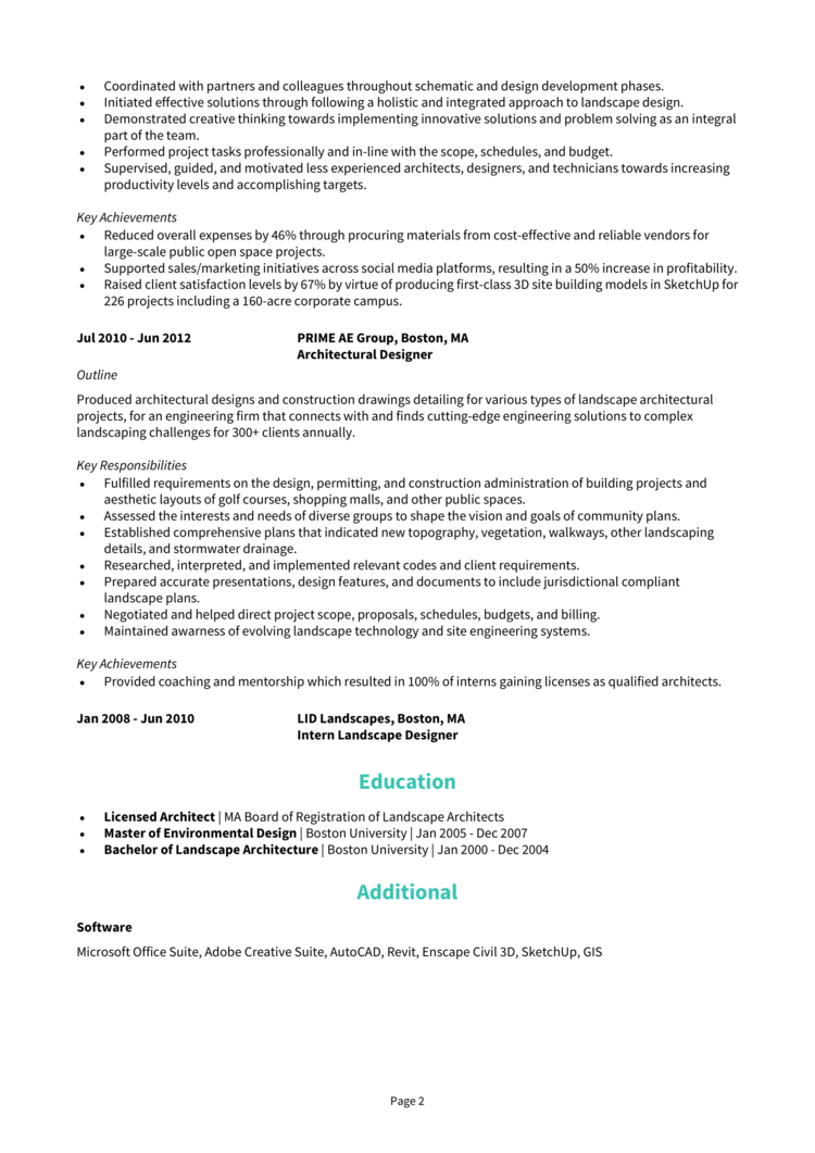 Landscape Architect Resume 2