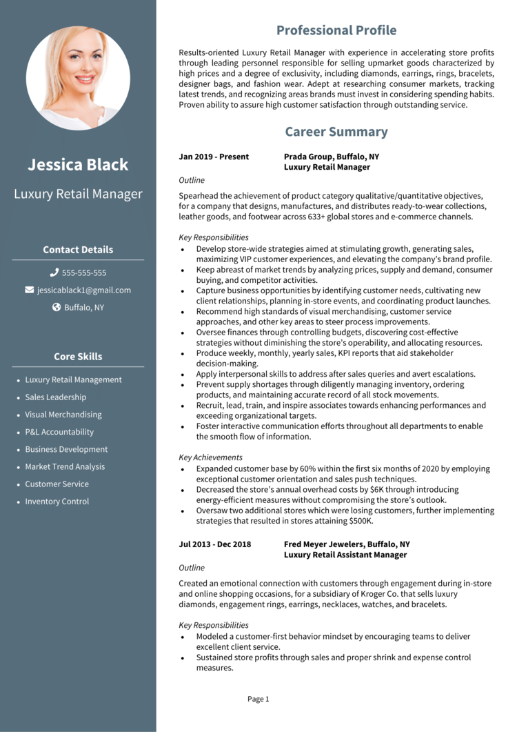 Luxury Retail Resume 1