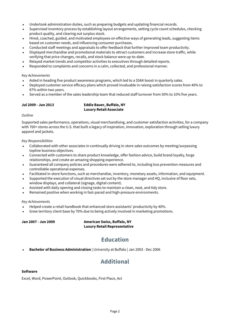 Luxury Retail Resume 2