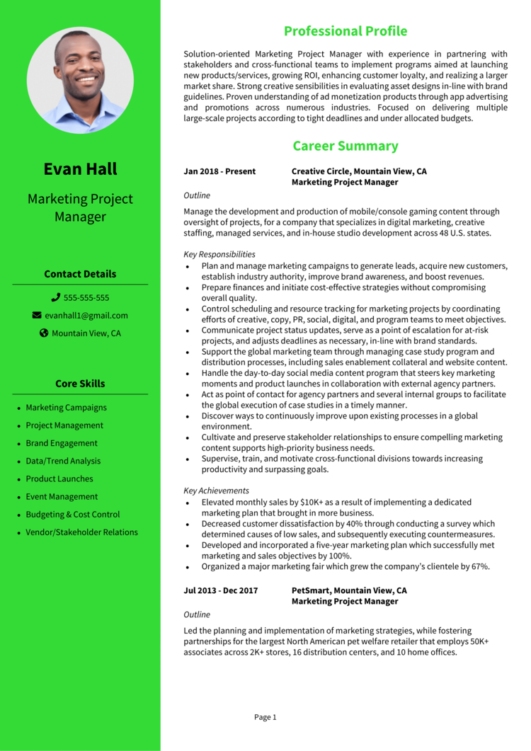 Marketing Project Manager Resume 1