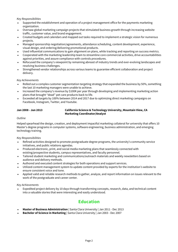 Marketing Project Manager Resume 2