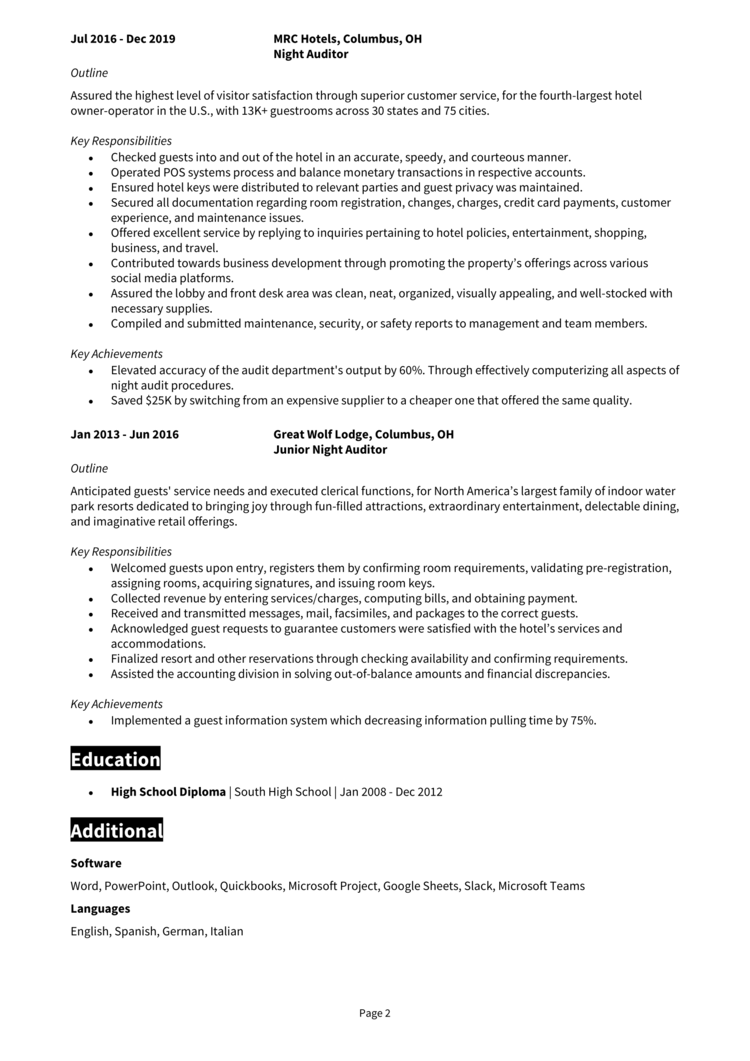 Night Auditor Resume 2