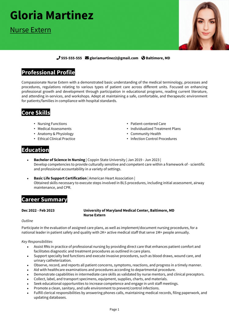 Nurse Extern Resume 1