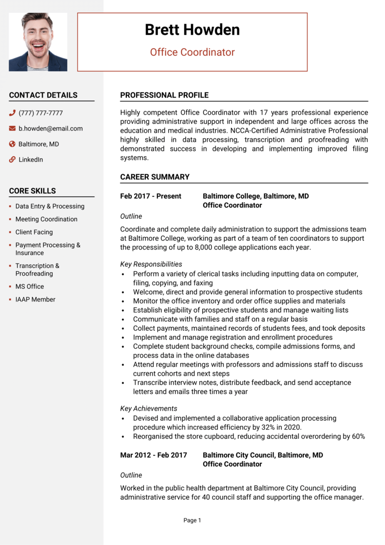 Office Coordinator resume example & guide [Get hired]